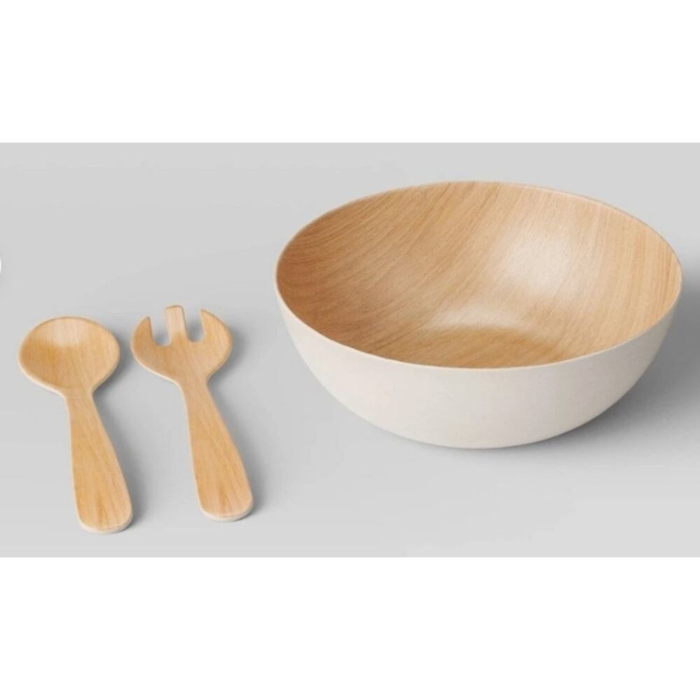 Room essential Serving Bowl w/ Utensils AND 12pk  Matching Melamine Salad Plates - Picture 2 of 8